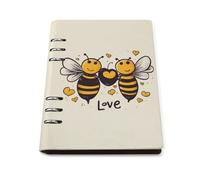 Bee Love Honey A5 Loose Leaf Notebook, Premium PU Leather Refillable 6-Ring Binder Journal, Durable Cover Lined Paper Lay Flat Design for Writing Journaling and Organization