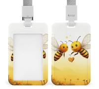 Bee Love Honey Badge Holders with Push-Pull Slot&Lanyard Waterproof Plastic Vertical Work ID Card Holder Portable Travel Document Protector Detachable Card Protector