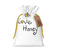 Bee Love Honey Christmas Drawstring Sack Gift Bag, Lightweight And Cute In Design