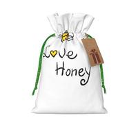 Bee Love Honey Christmas Drawstring Sack Gift Bag, Lightweight And Cute In Design