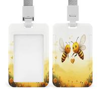 Bee Love Honey ID Badge Holder Waterproof Card Protector Push-Pull Slot Work ID Card Holder with Lanyard Personalized Detachable Card Holders for Office Corporate Use