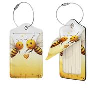 Bee Love Honey Luggage Tags for Suitcases, 1 PU Leather Travel Bag Label Suitcase Tag with Stainless Steel Loop Name ID Labels with Privacy Cover Baggage Tags for Women Men