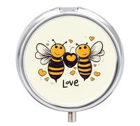 Bee Love Honey Pill Box 3 Compartment Small Pill Case for Purse Travel Pill Organizer Metal Pill Holder Portable Pill Container Medicine Organizer for Vitamin Fish Oil Supplements