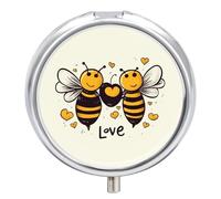 Bee Love Honey Pill Box Medicine Pill Organizer 3 Compartment Daily Pill Case Small Pill Container Round Pill Holder Travel Pill Box Metal Pill Case for Purse Pocket