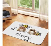 Bee Love Honey print Cats Pet Bowl Placemat Pet Feeding Mats for Dogs, Non-Slip PU Leather Tablecloth for Pets