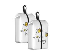 Bee Love Honey Print Waterproof Shoe Bag Travel Bag with Carry Strap Storage Bag Versatile Cosmetic Bag-2pcs