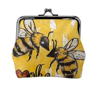 Bee Love Honey Printed Coin Purse for Women Cute PU Leather Coin Wallet Mini Coin Purse Pouch with Kiss-Lock