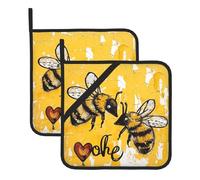 Bee Love Honey Printed Pot Holders Sets Of 2 Pcs - Heat Resistant Waterproof Bbq Oven Potholders for Cooking Baking Grilling