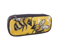 Bee Love Honey Printed Pu Leather Pencil Case Box Flip Pen Bag and Makeup Cosmetic Holder for Girls Boys School Students