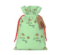 Bee Love Honey Printing Fashion Drawstring Bag With Kraft Tag For Christmas Halloween Party Gift Packaging