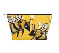 Bee Love Honey Prints Trapezoid Makeup Bag Travel Cosmetic Organizer with Foam Padding for Gym, Office, and Weekend Trips