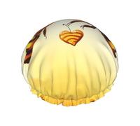 Bee Love Honey Shower Cap Reusable Elastic Bath Caps Waterproof Bath Hair Hat for Women Men Spa Salon Large Shower Bonnet Double Layer Bathing Hair Cap for Long Hair, Braids