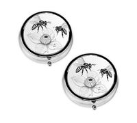 Bee Love Print Pill Box 3 Compartment Medicine Pill Case,Portable for Pocket Or Purse Pill Organizer Decorative Metal Medicine Vitamin Organizer Unique Gift