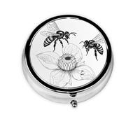 Bee Love Print Pill Box for Pocket Round Pill Box 3 Compartment Decorative Portable Travel Pill Holder Tablet Vitamin Organizer Mini Pill Case(2pcs)