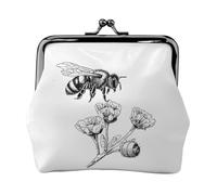 Bee Love Print Print Coin Purse for Men Women Leather Kiss Lock Small Pouch Coin Wallet