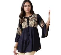 Bee M Pee Designer Rayon Paisley Regular Short Kurti for Women Tunics Latest, Navy Blue, L
