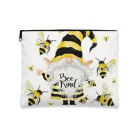 Bee Makeup Bag, Cute Gnome and Bee Pattern Cosmetic Travel Pouch for Women, Portable Small Canvas Zipper Organizer, Spring Festival Gift Toiletry Bag, Yellow, 7x9 Inch, Bee