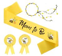 Bee Maternity Sash Set Yellow Bee Mom to Bee & Dad to Bee Sash Kit with Corsage Pin Bee Theme Pregnancy Sash Keepsake for Boy and Girl Baby Shower Gender Reveal Party, Mom to be Sash.
