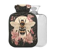 Bee Moon Pink Print Hot Water Bottle with Cover 2L Large Warm Water Bag for Pain Relief Hot Cold Compress