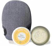 Bee Nature - Exfoliating Set - Glove & Honey Soap with Case - Exfoliates Cleanses Moisturizes - Relieves Eczema - Travel Soap - Suitable for Dry & Sensitive Skin - 100g