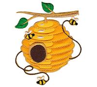 Bee Nest on Branch Bee Honey Bee Stick On Sew-On Patch for Clothes Embroidered Iron-On Patch Applique Patch Size 7.0 x 8.2 cm