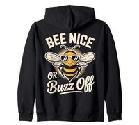 Bee Nice or Buzz Off Funny Bee Pun Graphic Tee Zip Hoodie
