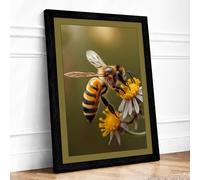 Bee on Bloom Botanical Framed Wall Art Print A3 (42×29.7cm) Black, Wall Decor for Living Room, Bedroom, Office & Home, Ready to Hang, Art Gift