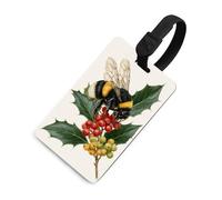 Bee on Cluster of Bright Red Berries Luggage Tag Travel Bag Suitcase Baggage Name Tags