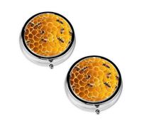 Bee On Comb Print Pill Box 3 Compartment Medicine Pill Case,Portable for Pocket Or Purse Pill Organizer Decorative Metal Medicine Vitamin Organizer Unique Gift