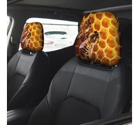 Bee On Honeycomb Car Seat Headrest Cover 2 PCS, Soft Stretchable Fabric Car Head Rest Protector Dustproof Removable Car Headrest Covers Universal Vehicle Accessories
