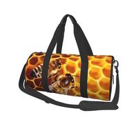 Bee On Honeycomb Duffle Bag for Women Men Personal Item Travel Bags Canvas Weekender Overnight Bags Lightweight Sports Tote Gym Bag Carry On Luggage Bag, Black, One Size