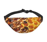 Bee On Honeycomb Fanny Pack for Men Women Belt Bag Fashion Waist Bag Everywhere Crossbody Bag Wallet Hip Bum Bag with Adjustable Strap Waterproof Chest Bag for Travel Hiking Sports, Black, One Size