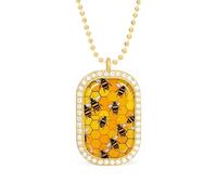 Bee on Honeycomb Funny Pendant Necklace for Women Personalized Fashion Jewelry Diamond Necklaces for Wedding Birthday Gold Silver