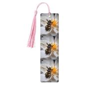 Bee On Honeycomb Print 5pcs Wooden Bookmark for Men Women, Bookmarks with Tassel, Bookmarks Gifts for Book Lovers
