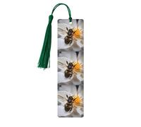 Bee On Honeycomb Print 5pcs Wooden Bookmark for Men Women, Bookmarks with Tassel, Bookmarks Gifts for Book Lovers