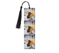 Bee On Honeycomb Print 5pcs Wooden Bookmark for Men Women, Bookmarks with Tassel, Bookmarks Gifts for Book Lovers