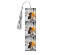 Bee On Honeycomb Print 5pcs Wooden Bookmark for Men Women, Bookmarks with Tassel, Bookmarks Gifts for Book Lovers