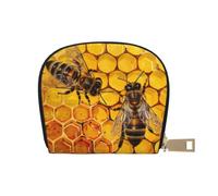 Bee On Honeycomb Print Coin Purse PU Leather Portable Coin Purse with 12 Card Slots Mini Change Wallet for Women and Thoughtful Gifting