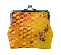 Bee On Honeycomb Print Print Coin Purse for Men Women Leather Kiss Lock Small Pouch Coin Wallet