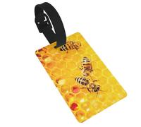 Bee On Honeycomb Printed Luggage Tags with Wrist Strap,Name Id Label for Suitcase,Airplane Travel Essentials