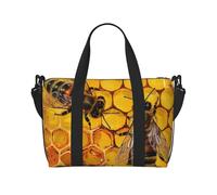 Bee On Honeycomb Printed Travel Bag Duffle Bag for Men Women, Large Water Resistant Gym Bag Weekend Holdall Bag with Shoulder Strap