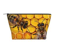 Bee On Honeycomb Printed Travel Makeup Bag Trapeze Cosmetic Bag Makeup Case Toiletry Bag Organiser for Women