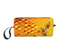 Bee On Honeycomb Small Makeup Bag for Purse Travel Makeup Pouch Mini Cosmetic Bag for Women & Men,Shaving Bag