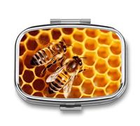 Bee On Honeycomb Travel Pill Organizer A Daily Pill Box for Supplements 2 Compartment Pill Case Convenient for Carrying and Storing Medicines Box