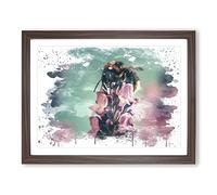 Bee on Pink Purple Flower V3 Modern Framed Print | A4 Walnut Framed Wall Art | Ready to Hang | Modern Floral Picture | Living Room Bedroom Lounge Office