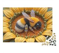 Bee on Sunflower 1000 Pieces Extra-Thick Cardboard DIY Jigsaw Puzzle, Cognitive Development & Rehabilitation Puzzle, Leisure Activity, Premium Quality Puzzle 52x38cm/1000pcs