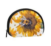 Bee on Sunflower Printed Coin Purse for Women Cute Small Change Wallet Mini Coin Purses Pouch with Zipper