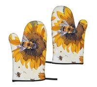 Bee on sunflower Printed Oven Mitts 2 Pcs - Heat Resistant Waterproof Bbq Oven Gloves for Cooking Baking Grilling