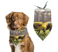 Bee on The Square Dog Bandana Adjustable Pet Scarf Soft Washable Polyester Triangle Bib Lightweight Breathable Pet Bib for Dogs Cats Puppies Suitable for Holiday Birthday