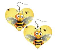 Bee on the square Leather Earrings for Women Heart Earring Lightweight Dangle Earrings Jewelry Gifts, One Size, No Gemstone